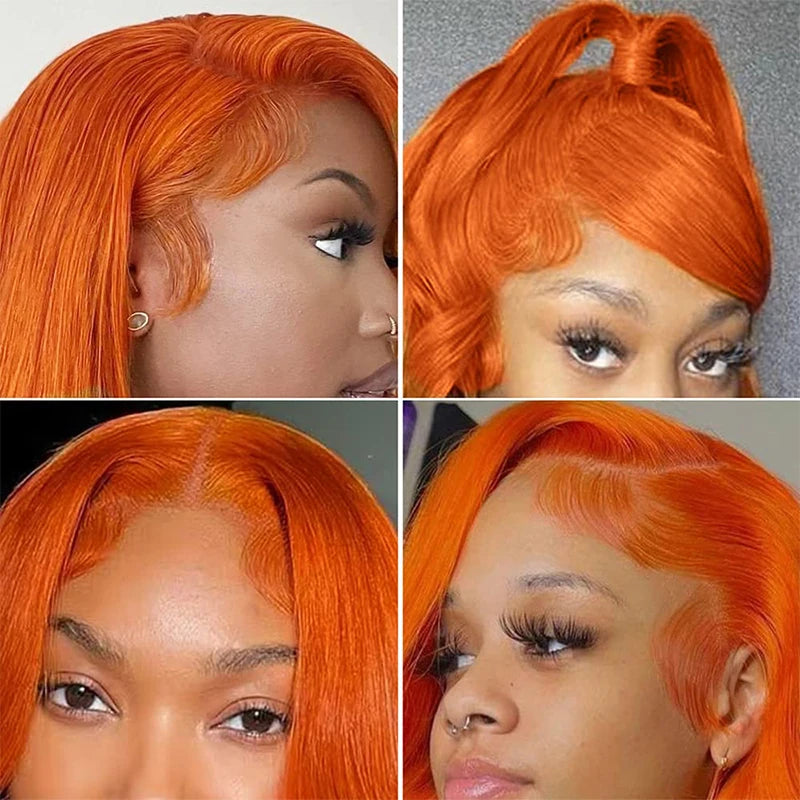 Ginger Orange Bone Straight 13x4 Transparent Lace Frontal Human Hair Wig Peruvian #350 13x6 Lace Front Wigs For Women 32inch