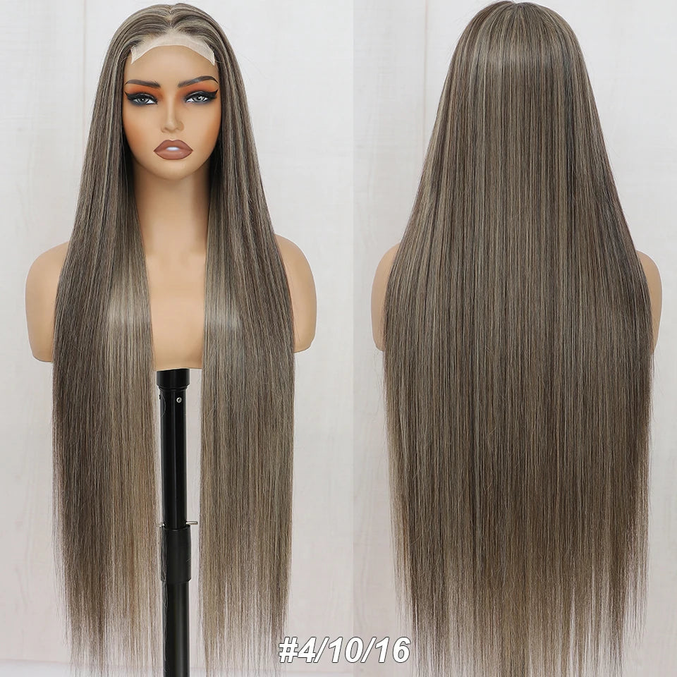 Straight Synthetic 4X4 Lace Front Wigs 36" Bio Heat Resistant Fiber Pre Plucked Transparent Swiss Lace Straight Lace Front Wigs