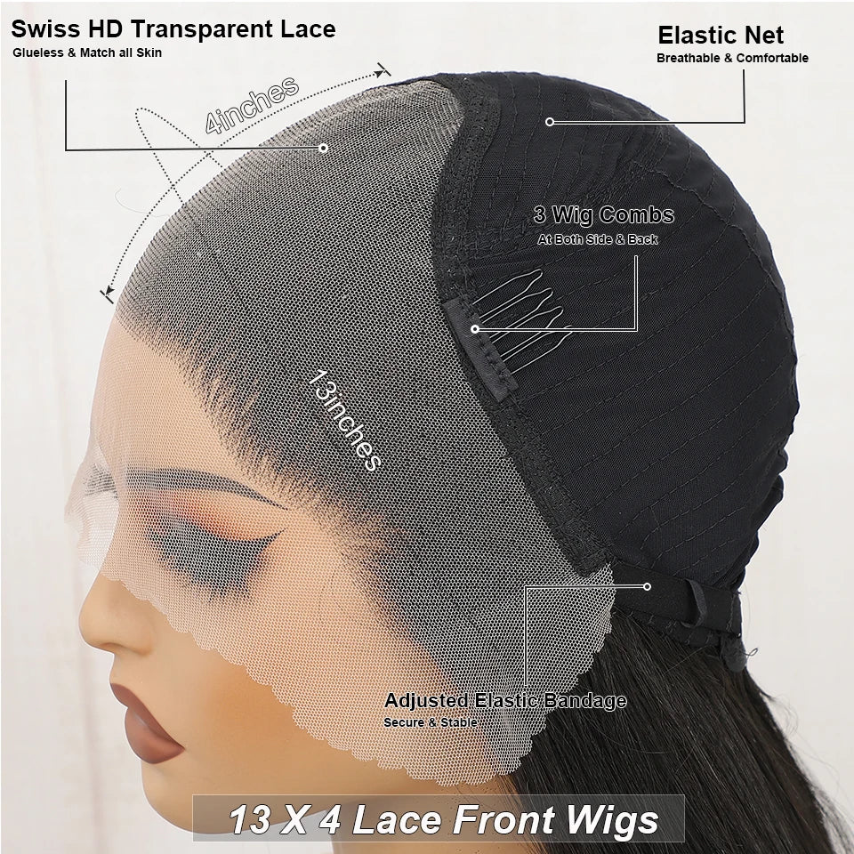 Synthetic Lace Front Part Wig For Women Natural Black Colored Bone Straight Prepluck Bleach Knots Baby Hair Soft Cosplay Daily