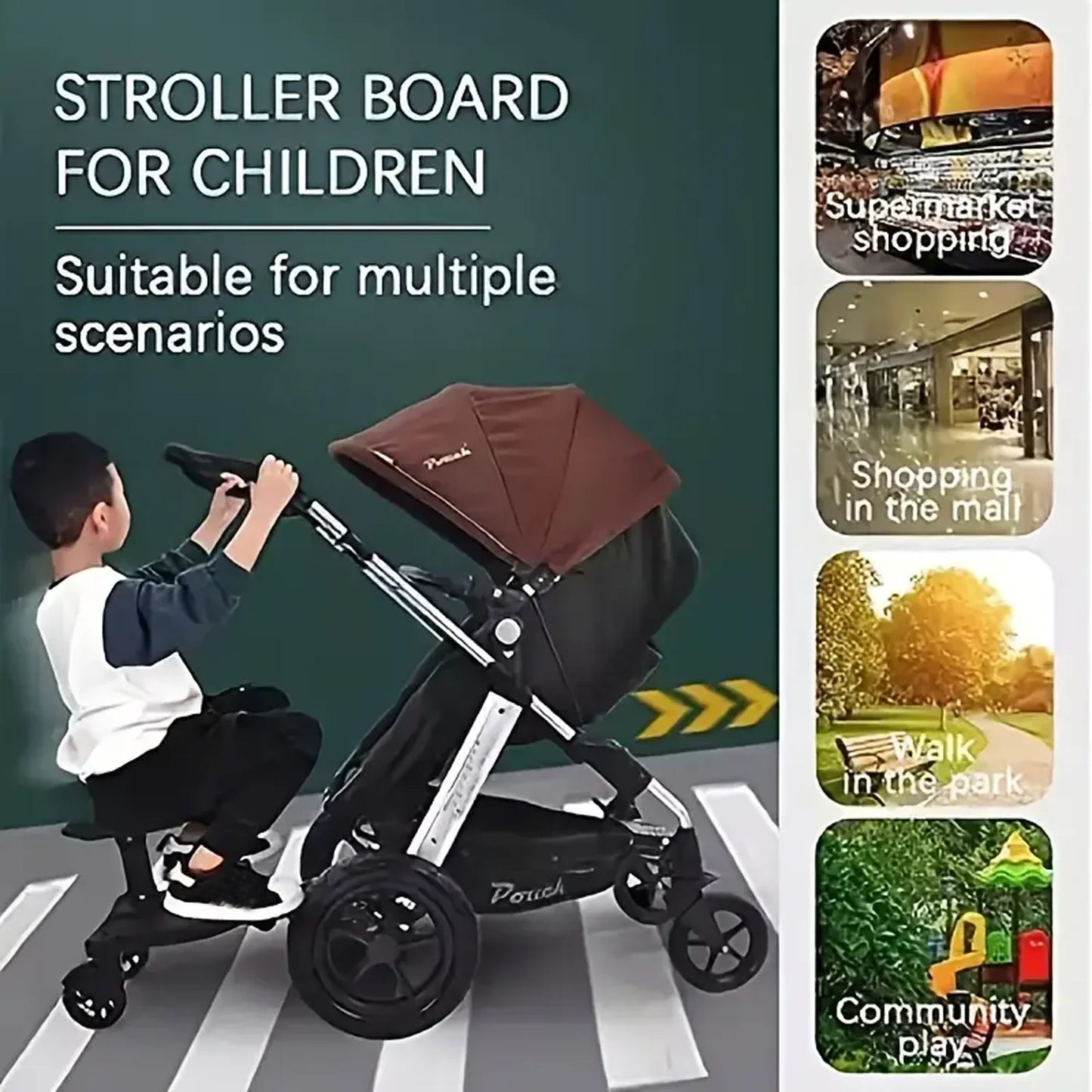 Universal Strollers Step Board adapt with Seat 2-in-1 Sit and Stand Stroller Board Twins Scooter Baby Pram Hitchhiker Bumper