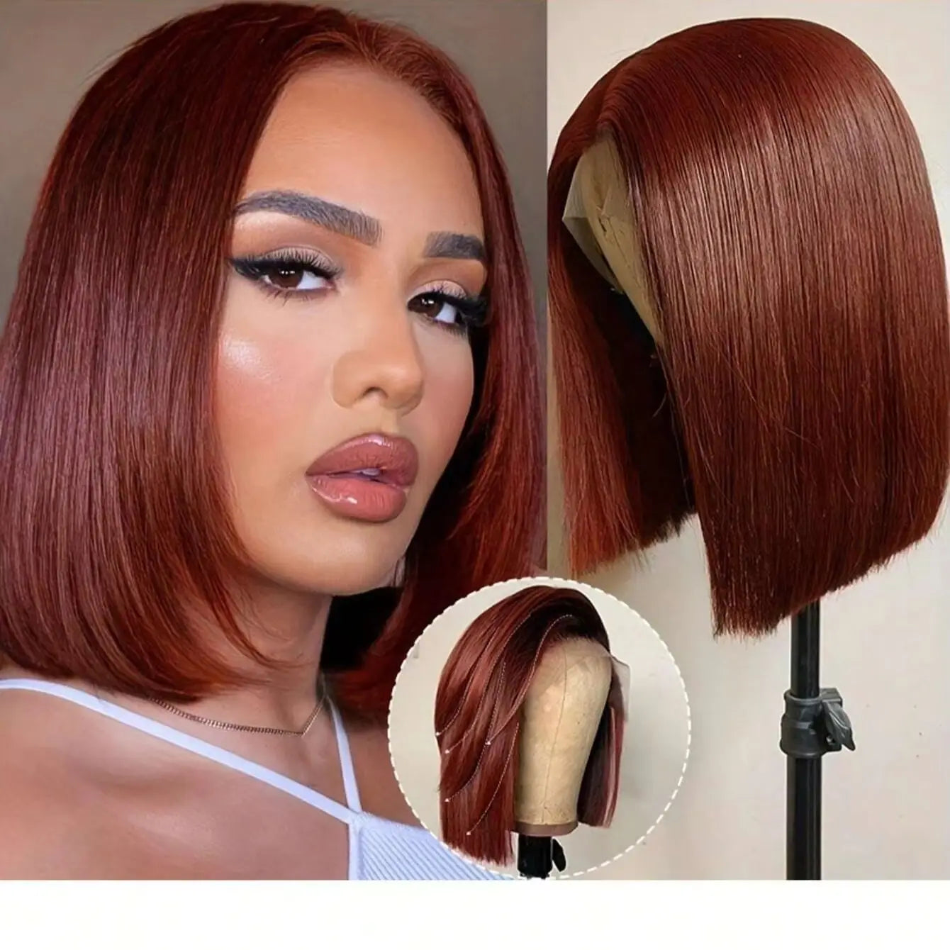 #33 Reddish Brown Bob Wig Human Hair 13x4 Lace Front Wigs Brown Glueless Peruvian Straight Lace Front Human Hair Wigs For Women