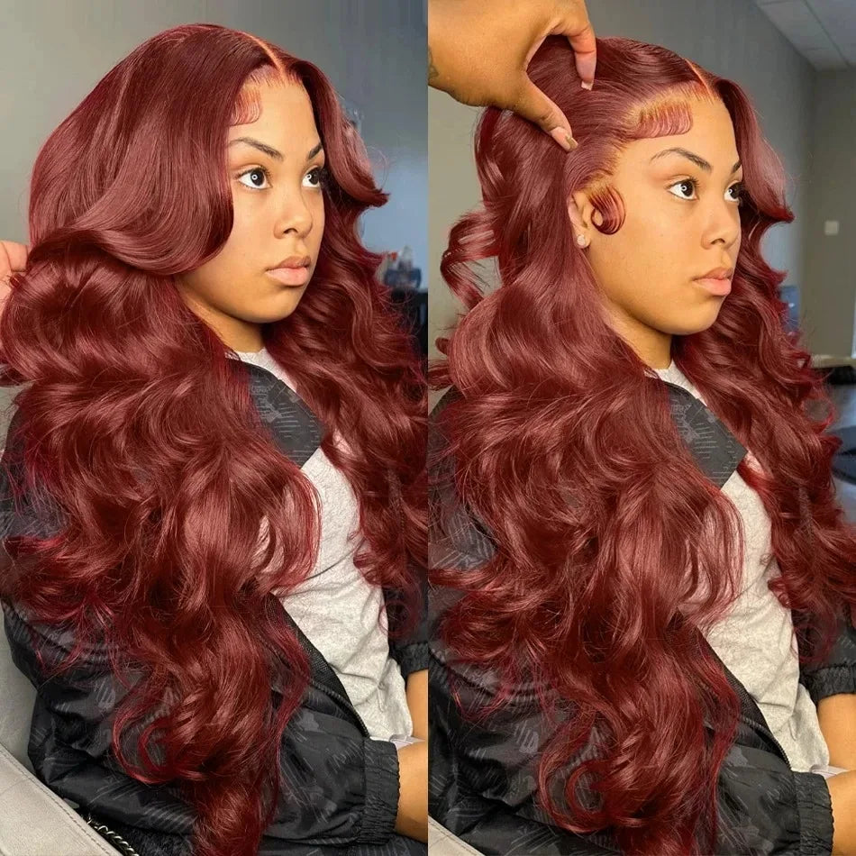 YKB Body Wave Reddish Brown 13x6 Lace Front Wigs Human Hair Preplucked Auburn Colored Human Hair HD Lace Frontal Wig 200 Density