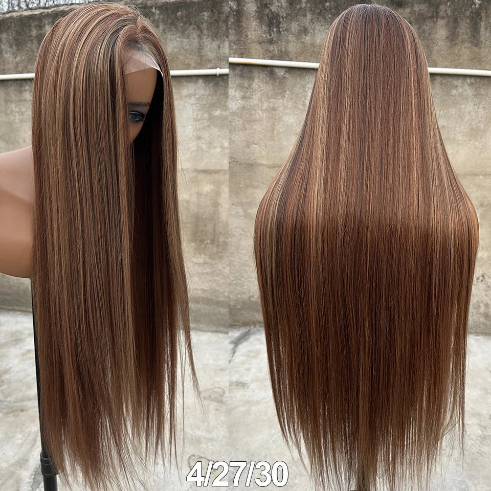 Straight Synthetic 4X4 Lace Front Wigs 36" Bio Heat Resistant Fiber Pre Plucked Transparent Swiss Lace Straight Lace Front Wigs