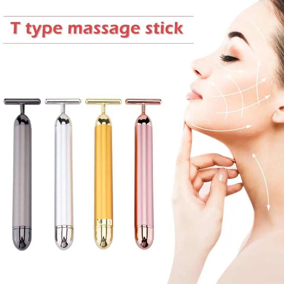 Portable Energy Electric Beauty Bar Waterproof 24K Gold Pulse Firming Massager Roller Facial Eye Pouch Remover Face Care Tool