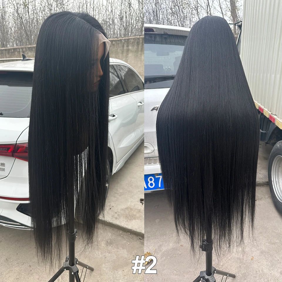 Synthetic Lace Front Part Wig For Women Natural Black Colored Bone Straight Prepluck Bleach Knots Baby Hair Soft Cosplay Daily