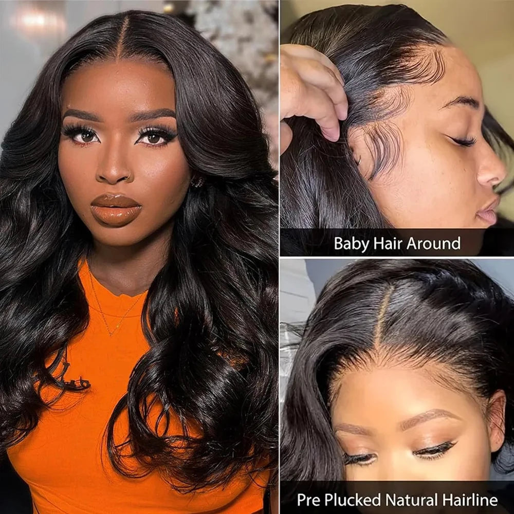 Body Wave 13x6 Lace Frontal Wig Pre Plucked with Baby Hair Natural Hairline Long Wavy Synthetic Lace Front Wigs For Black Women