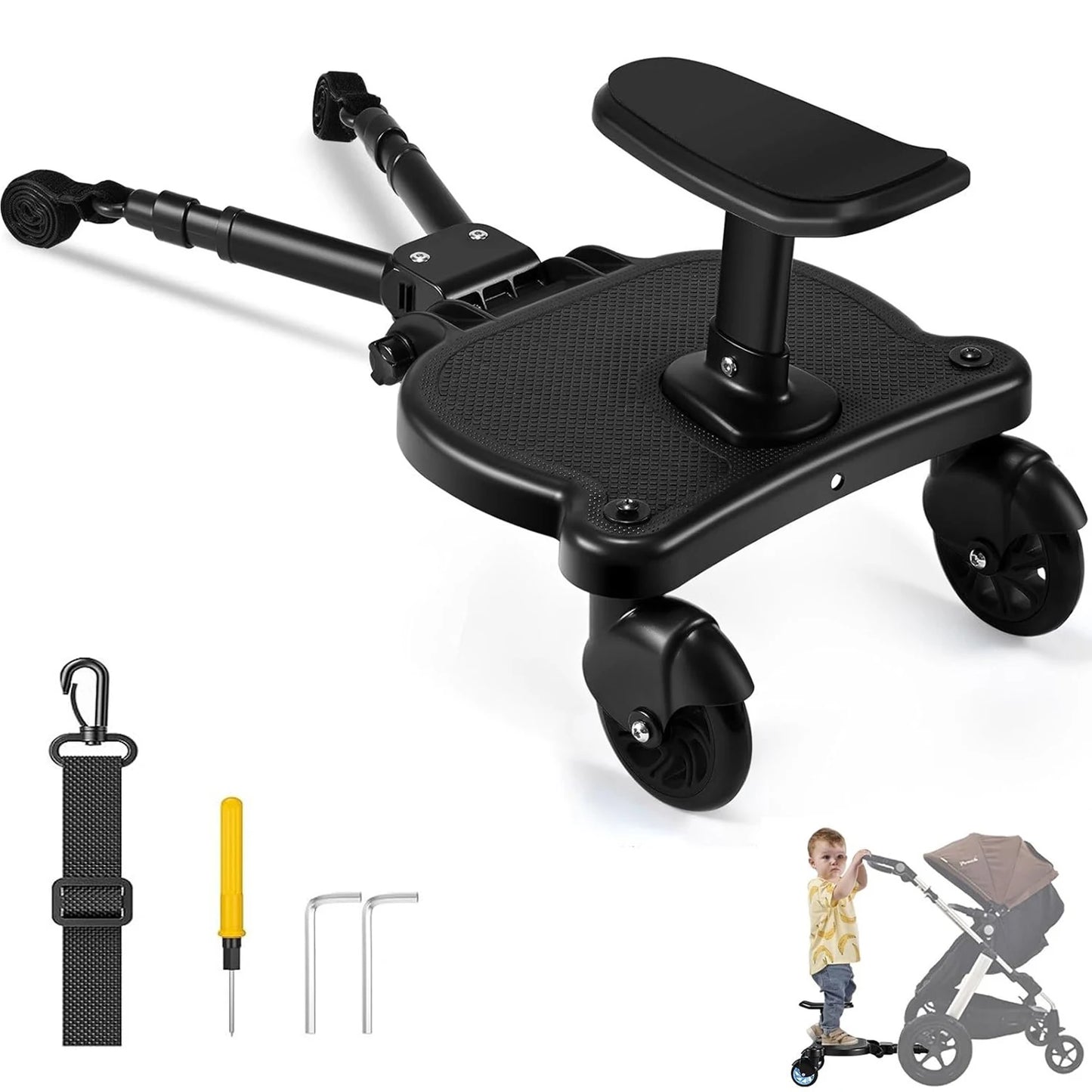 Universal Strollers Step Board adapt with Seat 2-in-1 Sit and Stand Stroller Board Twins Scooter Baby Pram Hitchhiker Bumper