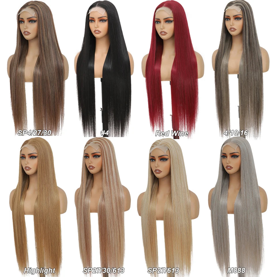 Straight Synthetic 4X4 Lace Front Wigs 36" Bio Heat Resistant Fiber Pre Plucked Transparent Swiss Lace Straight Lace Front Wigs