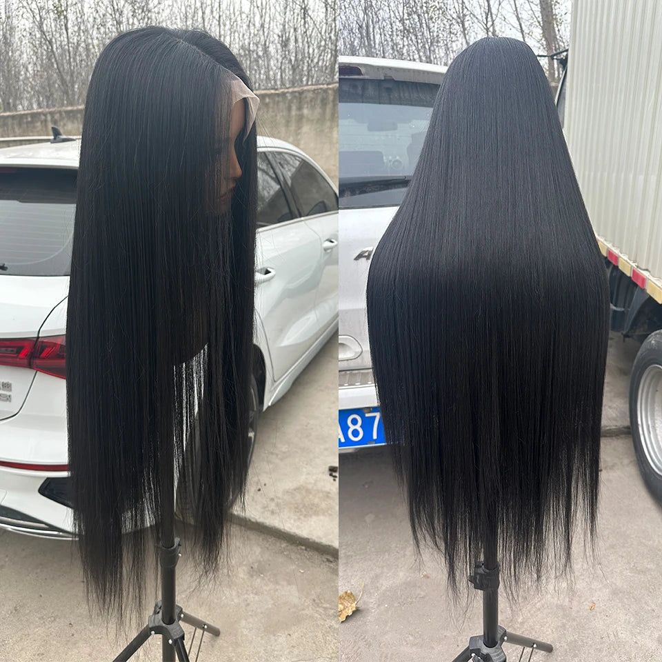 Straight Synthetic 4X4 Lace Front Wigs 36" Bio Heat Resistant Fiber Pre Plucked Transparent Swiss Lace Straight Lace Front Wigs