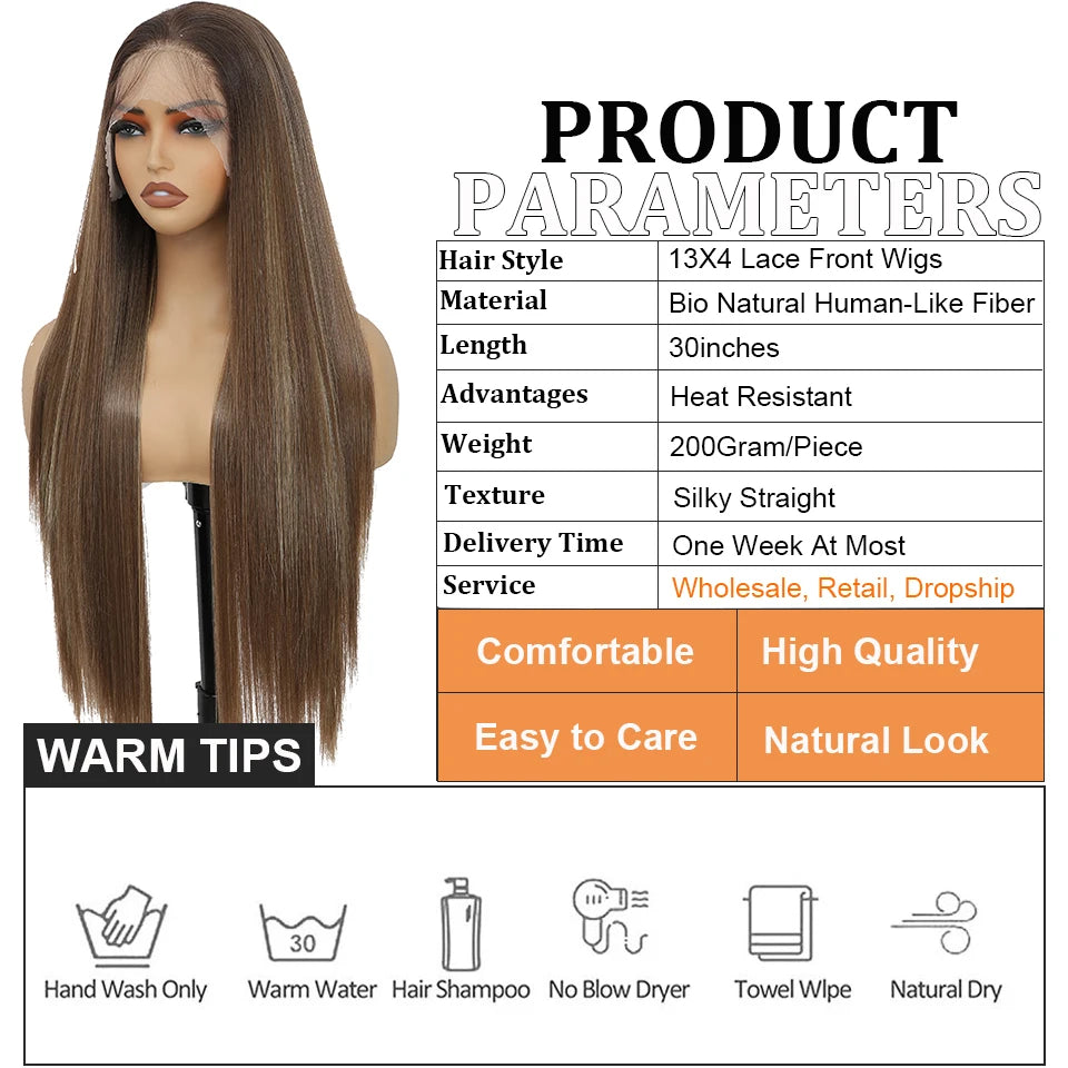 Synthetic Lace Front Part Wig For Women Natural Black Colored Bone Straight Prepluck Bleach Knots Baby Hair Soft Cosplay Daily