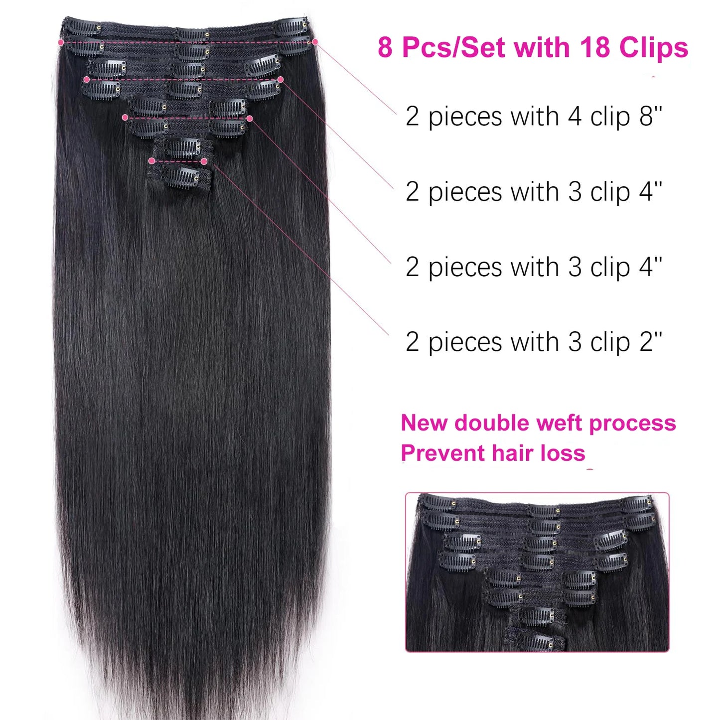 Natural Straight Clip in Hair Extensions Human Hair Seamless Clip in Extensions 100% Unprocessed Full Head Brazilian Virgin Hair