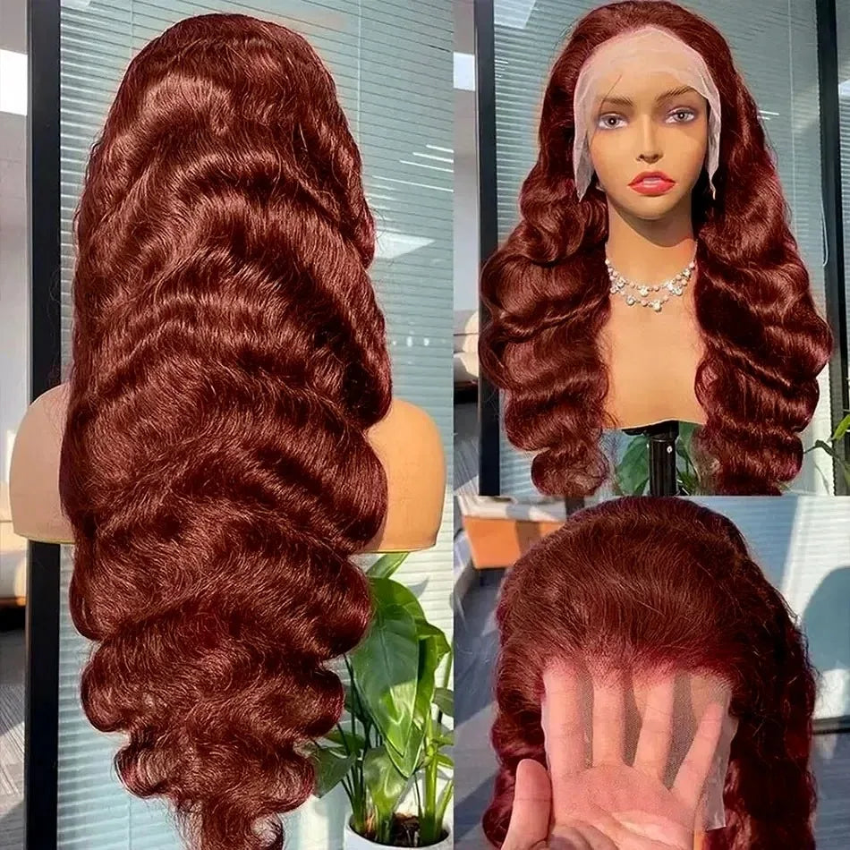 YKB Body Wave Reddish Brown 13x6 Lace Front Wigs Human Hair Preplucked Auburn Colored Human Hair HD Lace Frontal Wig 200 Density