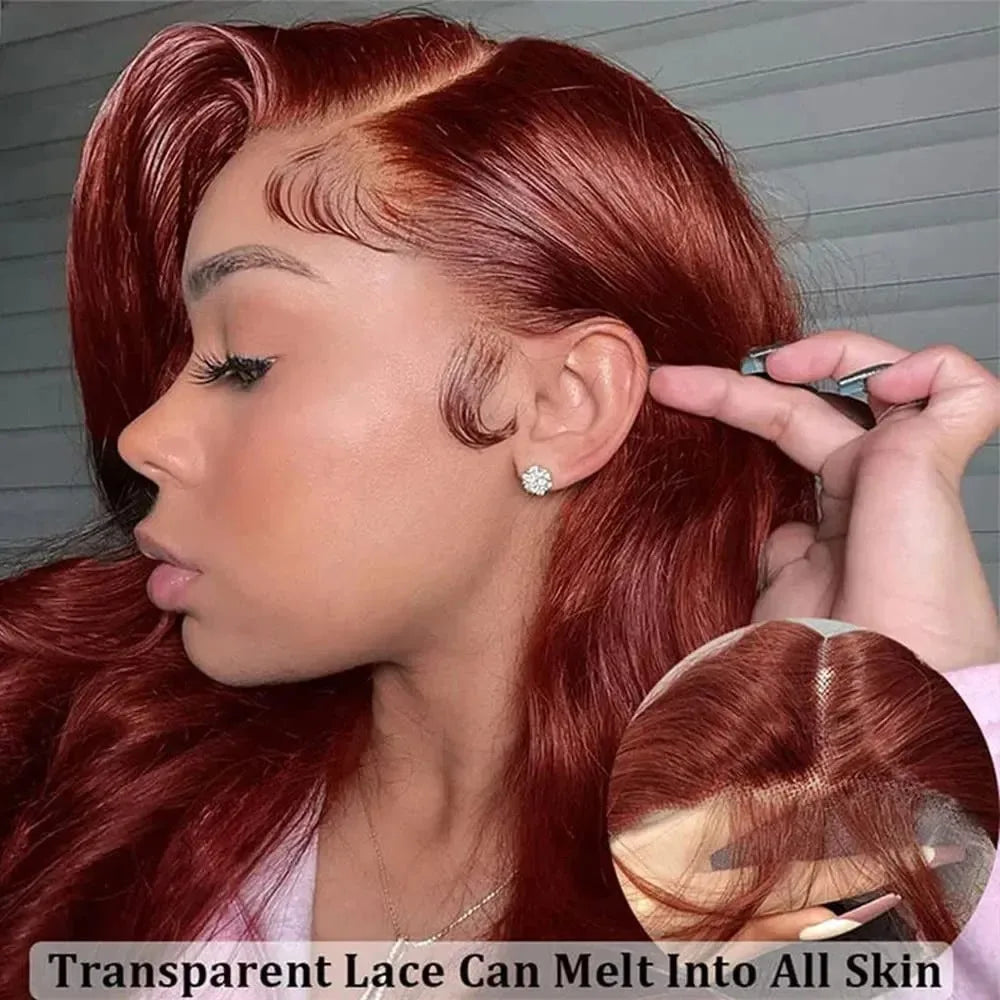 YKB Body Wave Reddish Brown 13x6 Lace Front Wigs Human Hair Preplucked Auburn Colored Human Hair HD Lace Frontal Wig 200 Density