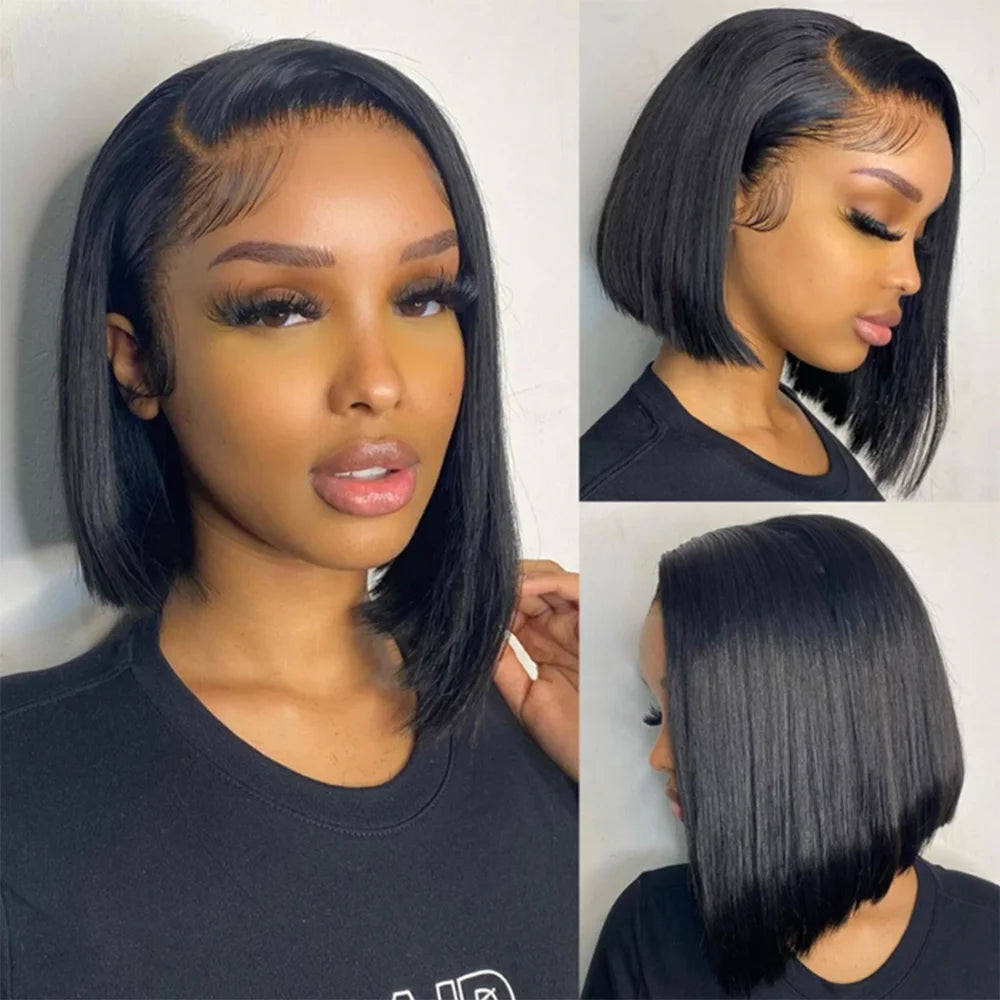 Short Bob Wig Bone Straight 13x4 Lace Front 200% Density Brazilian Remy Lace Wigs Pre Plucked Front Wigs 100% Human Hair Wig