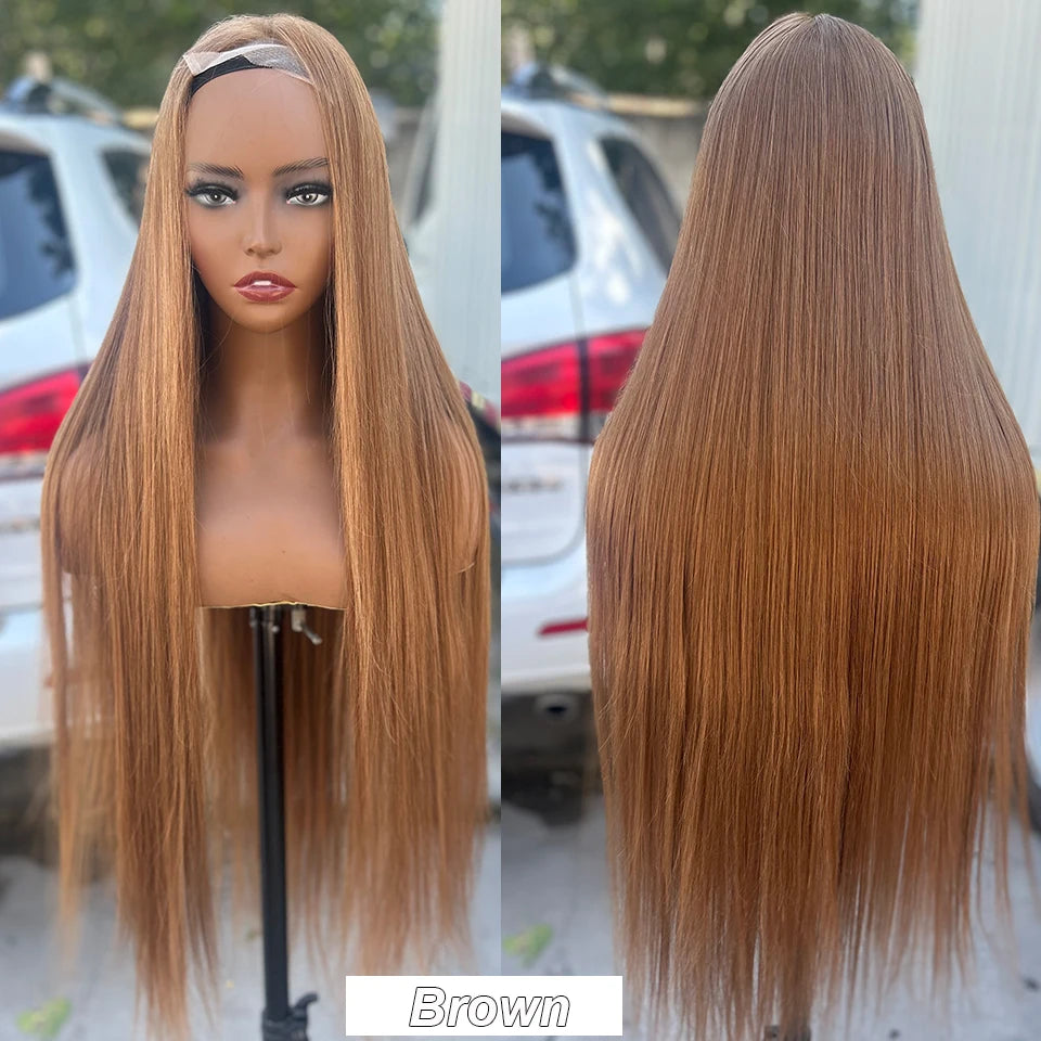 Straight Synthetic 4X4 Lace Front Wigs 36" Bio Heat Resistant Fiber Pre Plucked Transparent Swiss Lace Straight Lace Front Wigs