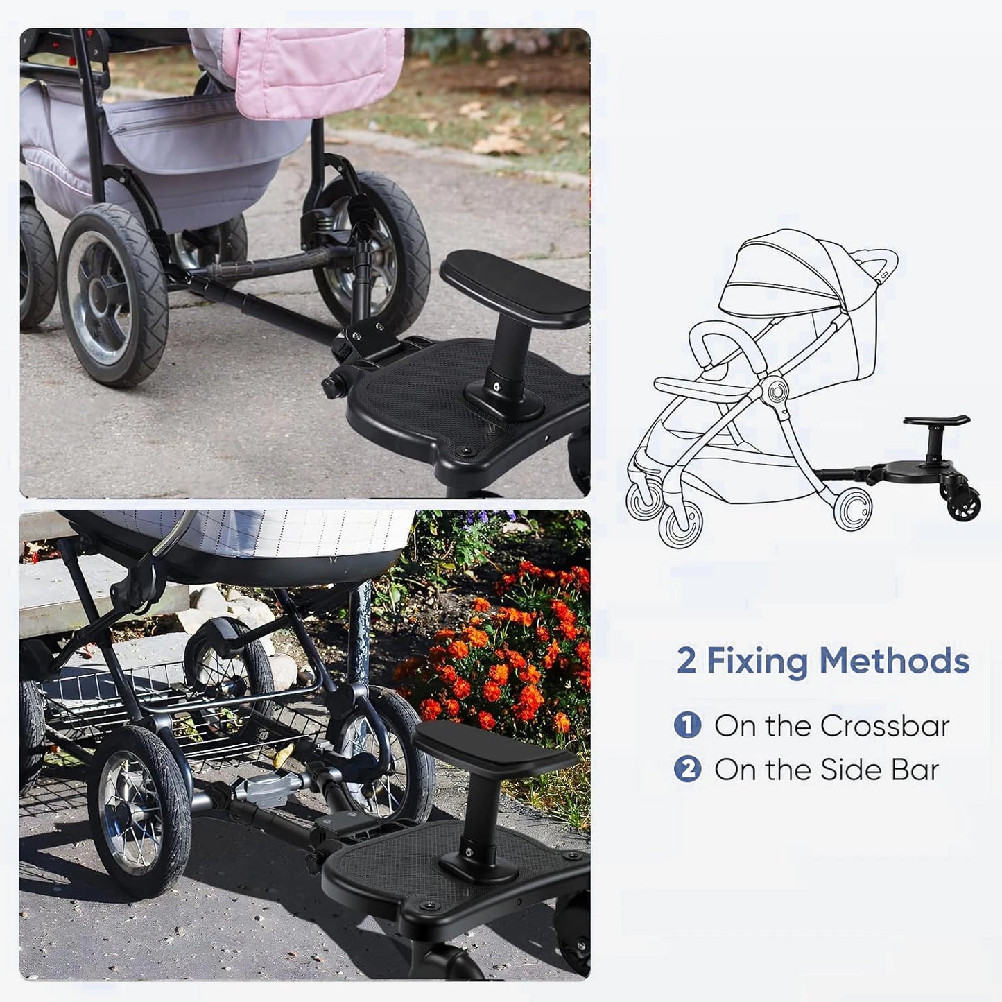 Universal Strollers Step Board adapt with Seat 2-in-1 Sit and Stand Stroller Board Twins Scooter Baby Pram Hitchhiker Bumper