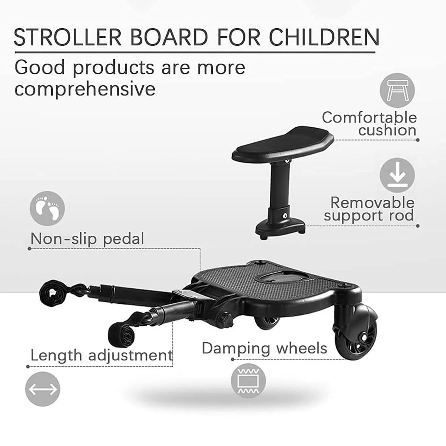 Universal Strollers Step Board adapt with Seat 2-in-1 Sit and Stand Stroller Board Twins Scooter Baby Pram Hitchhiker Bumper