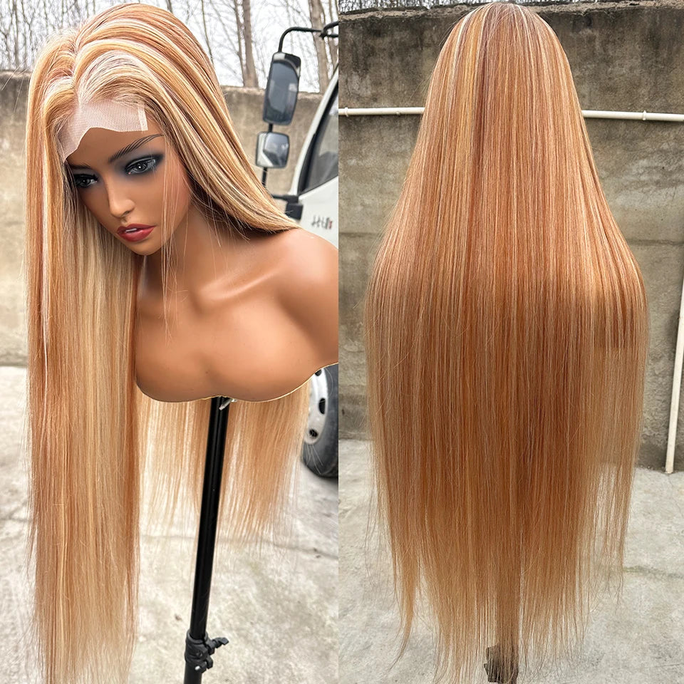 Straight Synthetic 4X4 Lace Front Wigs 36" Bio Heat Resistant Fiber Pre Plucked Transparent Swiss Lace Straight Lace Front Wigs