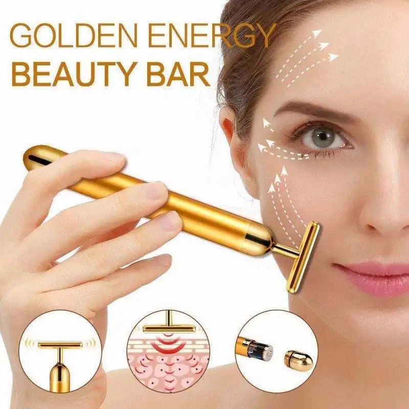 Portable Energy Electric Beauty Bar Waterproof 24K Gold Pulse Firming Massager Roller Facial Eye Pouch Remover Face Care Tool