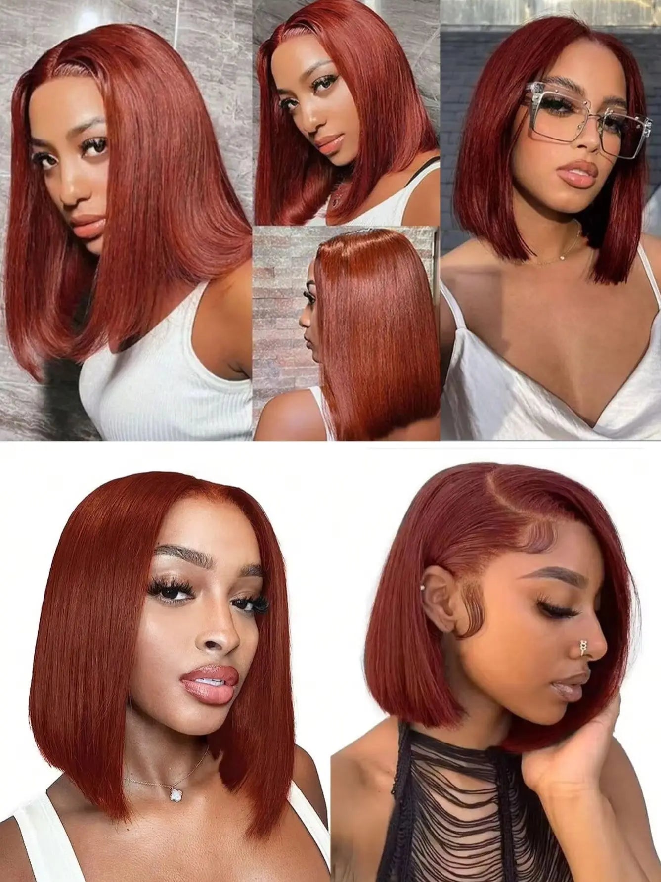 #33 Reddish Brown Bob Wig Human Hair 13x4 Lace Front Wigs Brown Glueless Peruvian Straight Lace Front Human Hair Wigs For Women