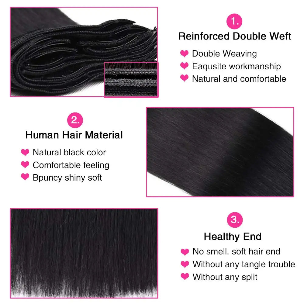 Clip in Hair Extension Human Hair Straight Seamless Clip ins Human Hair Brazilian Remy Natural Black Clip in Extensions 8Pcs/Set