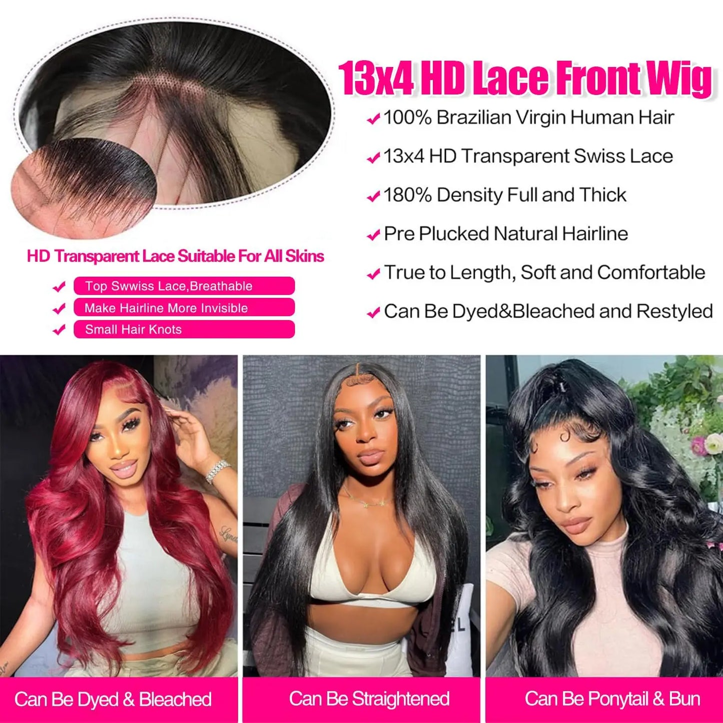 34 Inch Body Wave Wigs Human Hair 13x6 HD Lace Front Human Hair Wigs Brazilian Lace Frontal Wigs Pre Plucked For Black Women