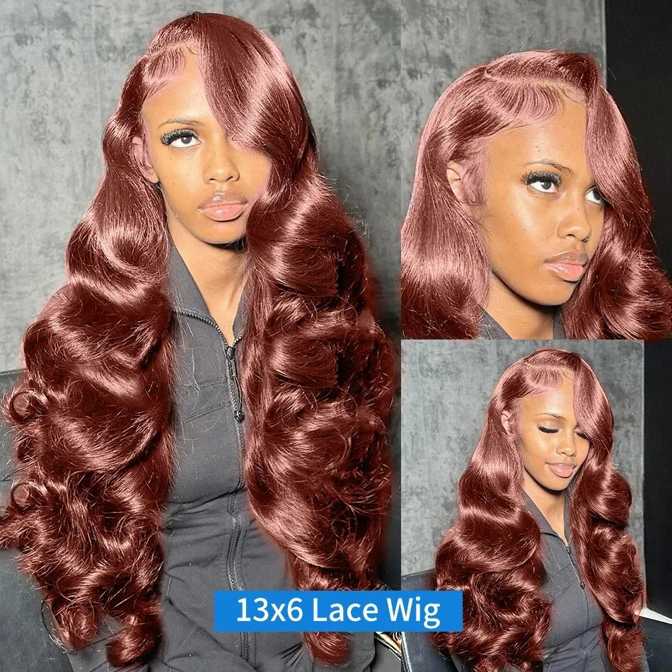 YKB Body Wave Reddish Brown 13x6 Lace Front Wigs Human Hair Preplucked Auburn Colored Human Hair HD Lace Frontal Wig 200 Density