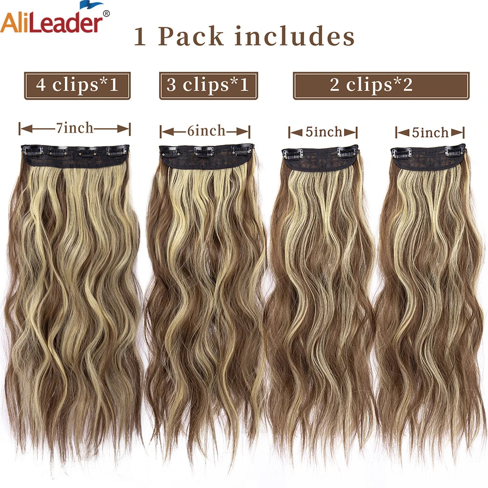 4Pcs/Set 20Inch Synthetic Hair Clip In Long Wavy Thick Hairpieces For Women Full Head Synthetic Hair Extensions Ombre Hairpieces