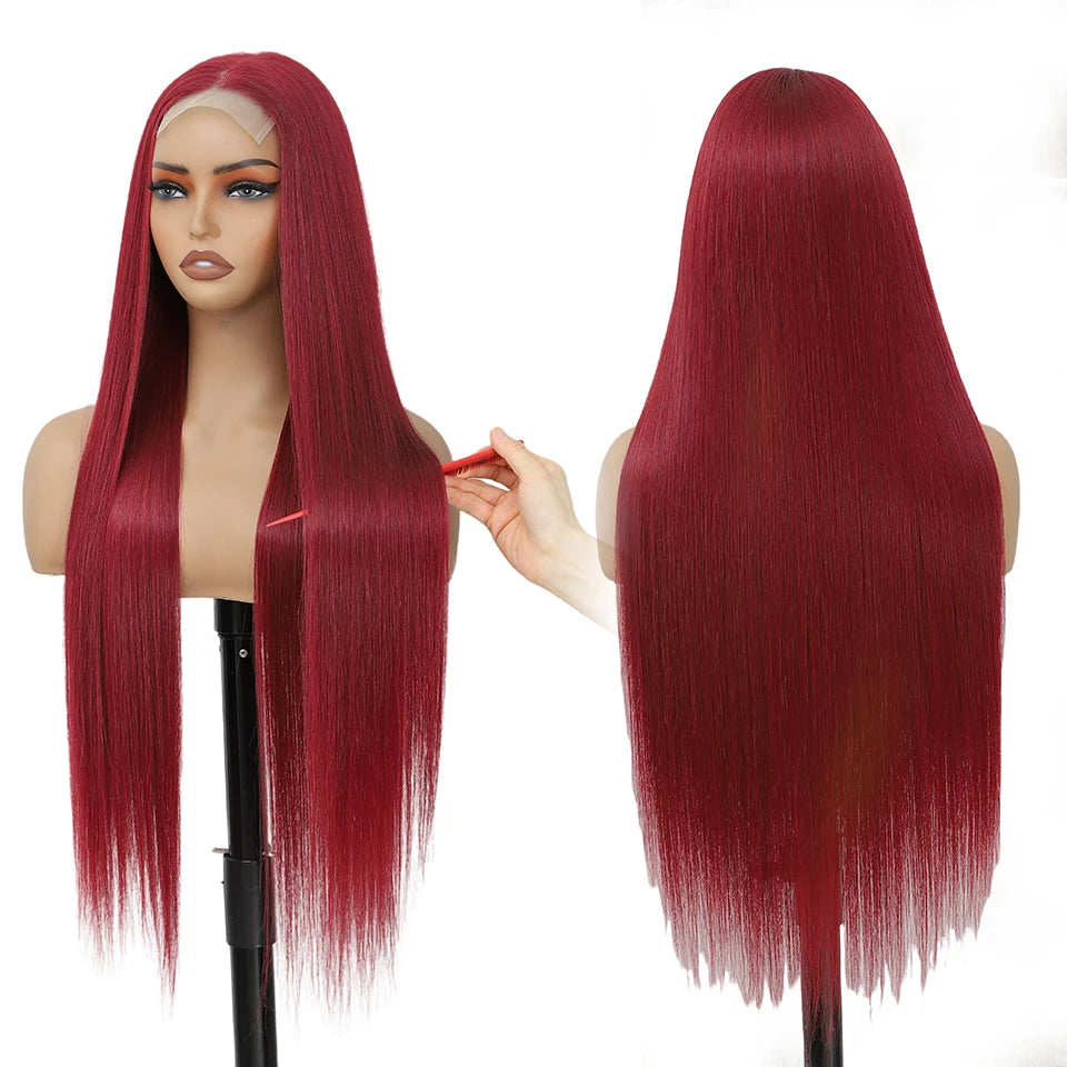 Straight Synthetic 4X4 Lace Front Wigs 36" Bio Heat Resistant Fiber Pre Plucked Transparent Swiss Lace Straight Lace Front Wigs