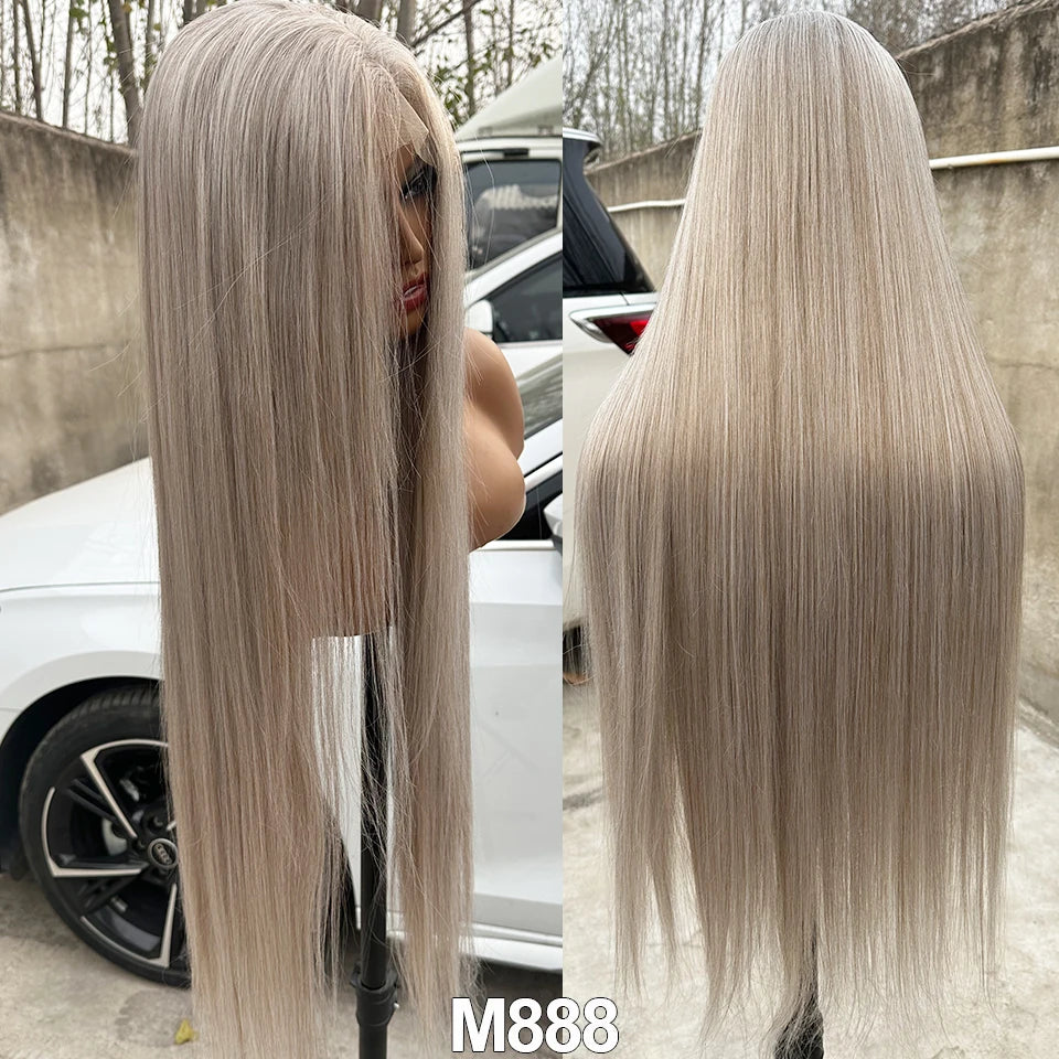 Straight Synthetic 4X4 Lace Front Wigs 36" Bio Heat Resistant Fiber Pre Plucked Transparent Swiss Lace Straight Lace Front Wigs