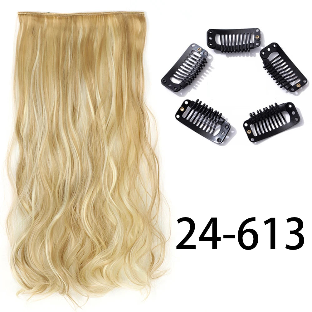 Synthetic Long Straight Clip In One Piece Hair Extension 5 Clips False Blonde Hair Brown Black Heat Resistant Fake Hair