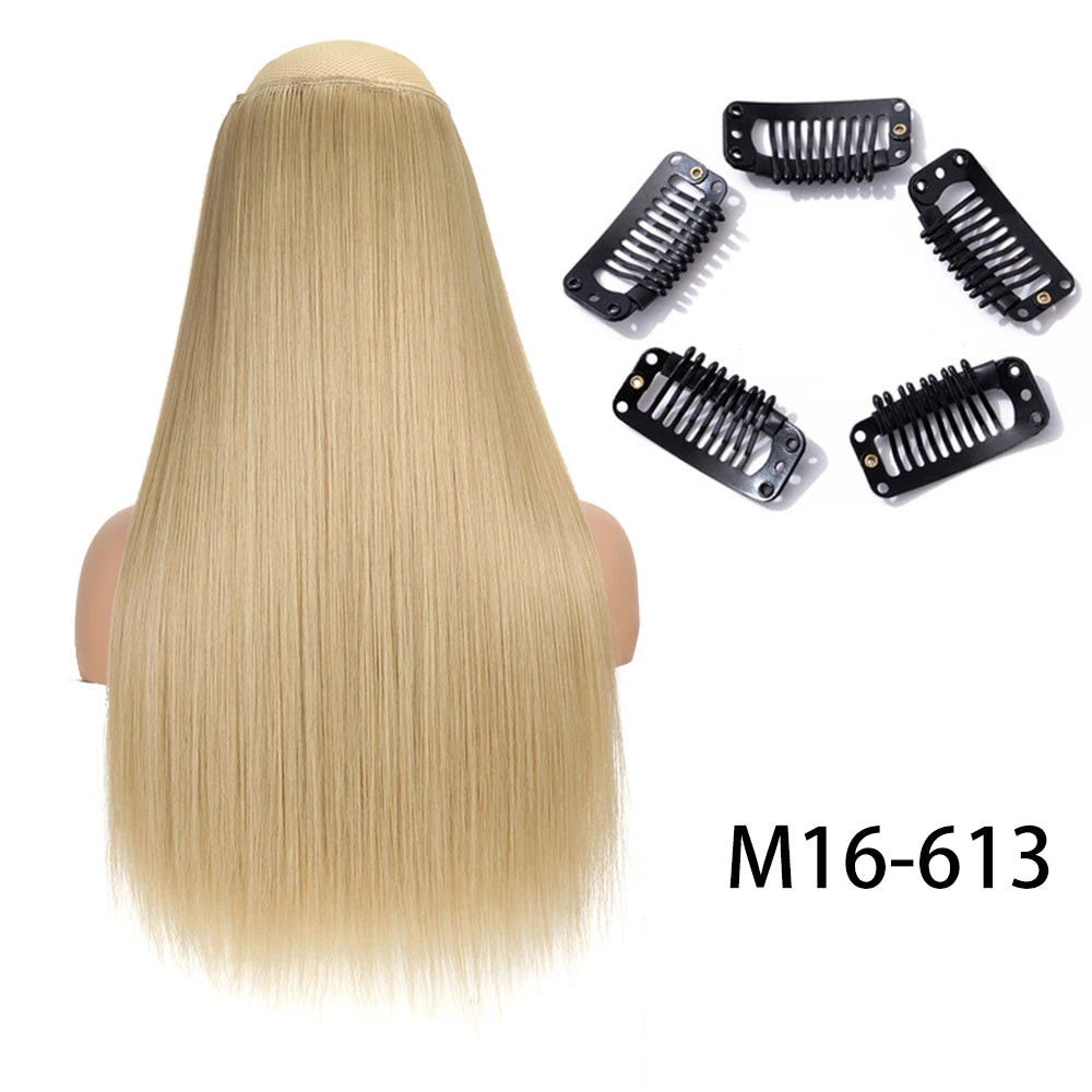 Synthetic Long Straight Clip In One Piece Hair Extension 5 Clips False Blonde Hair Brown Black Heat Resistant Fake Hair