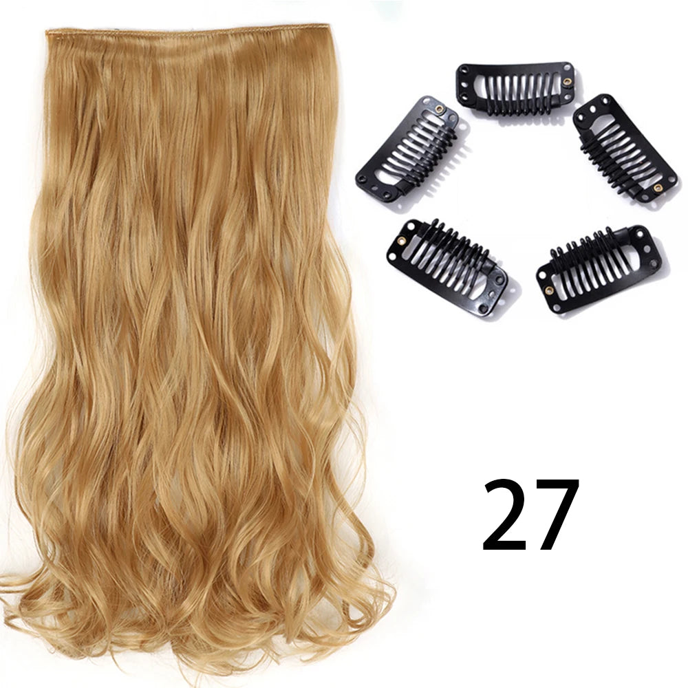 Synthetic Long Straight Clip In One Piece Hair Extension 5 Clips False Blonde Hair Brown Black Heat Resistant Fake Hair