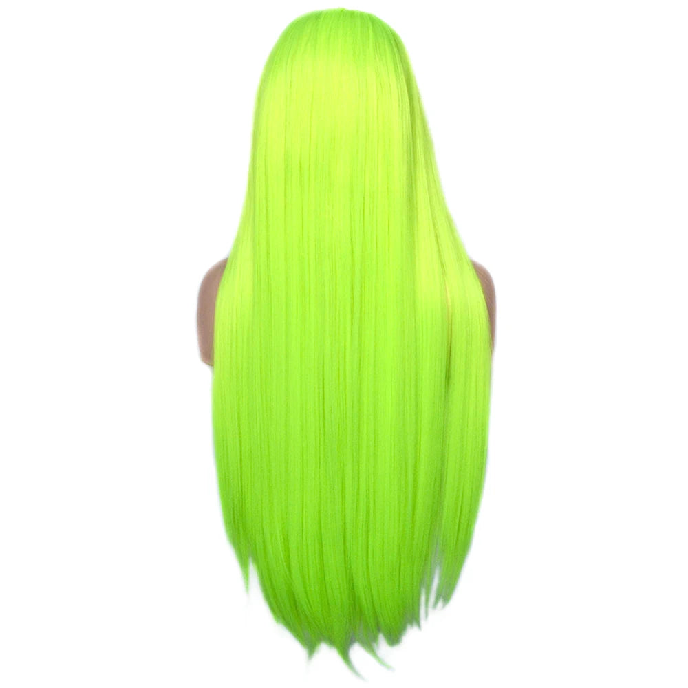 Voguequeen Dark Blue Synthetic T Lace Front Wig Yellow Green Color Wigs Heat Resistant Fiber Daily Wearing For Women