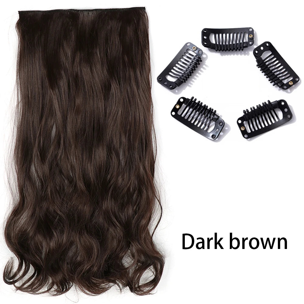 Synthetic Long Straight Clip In One Piece Hair Extension 5 Clips False Blonde Hair Brown Black Heat Resistant Fake Hair