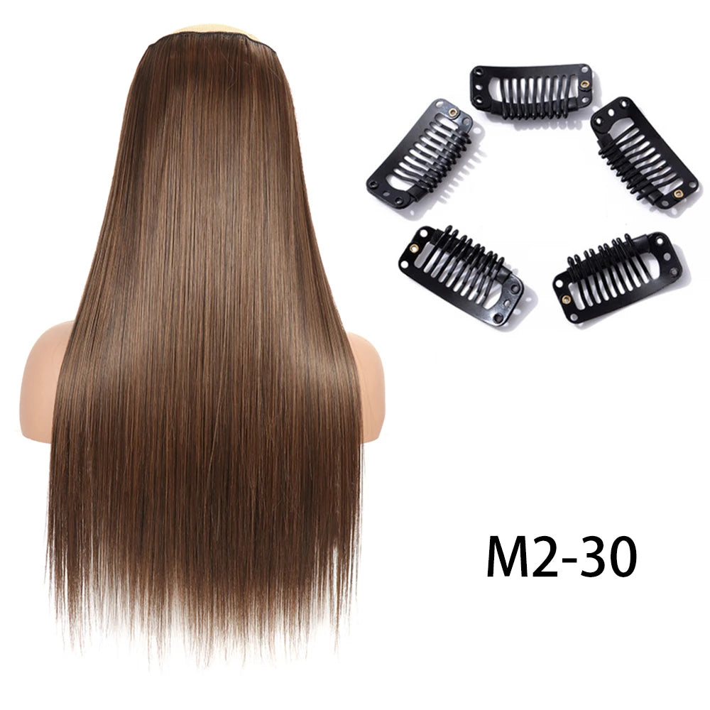 Synthetic Long Straight Clip In One Piece Hair Extension 5 Clips False Blonde Hair Brown Black Heat Resistant Fake Hair