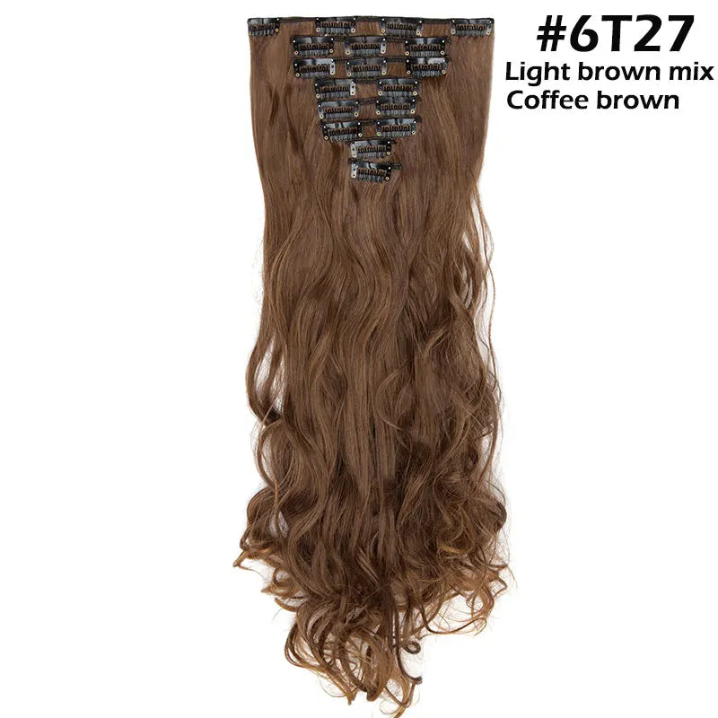 S-noilite Synthetic 8Pcs/SET 24inch Clip In One Piece Hair Extension Long Straight Wavy 53Color Black Blonde Clip Hairpiece