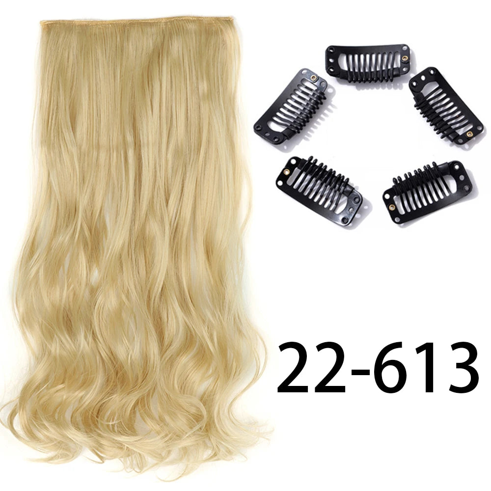 Synthetic Long Straight Clip In One Piece Hair Extension 5 Clips False Blonde Hair Brown Black Heat Resistant Fake Hair