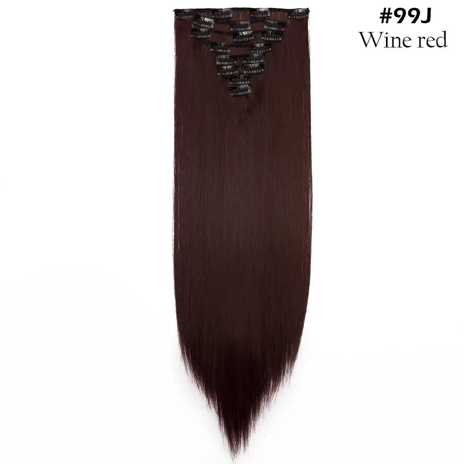 S-noilite Synthetic 8Pcs/SET 24inch Clip In One Piece Hair Extension Long Straight Wavy 53Color Black Blonde Clip Hairpiece