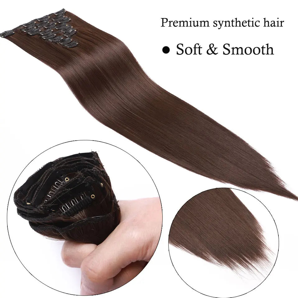 S-noilite Synthetic 8Pcs/SET 24inch Clip In One Piece Hair Extension Long Straight Wavy 53Color Black Blonde Clip Hairpiece