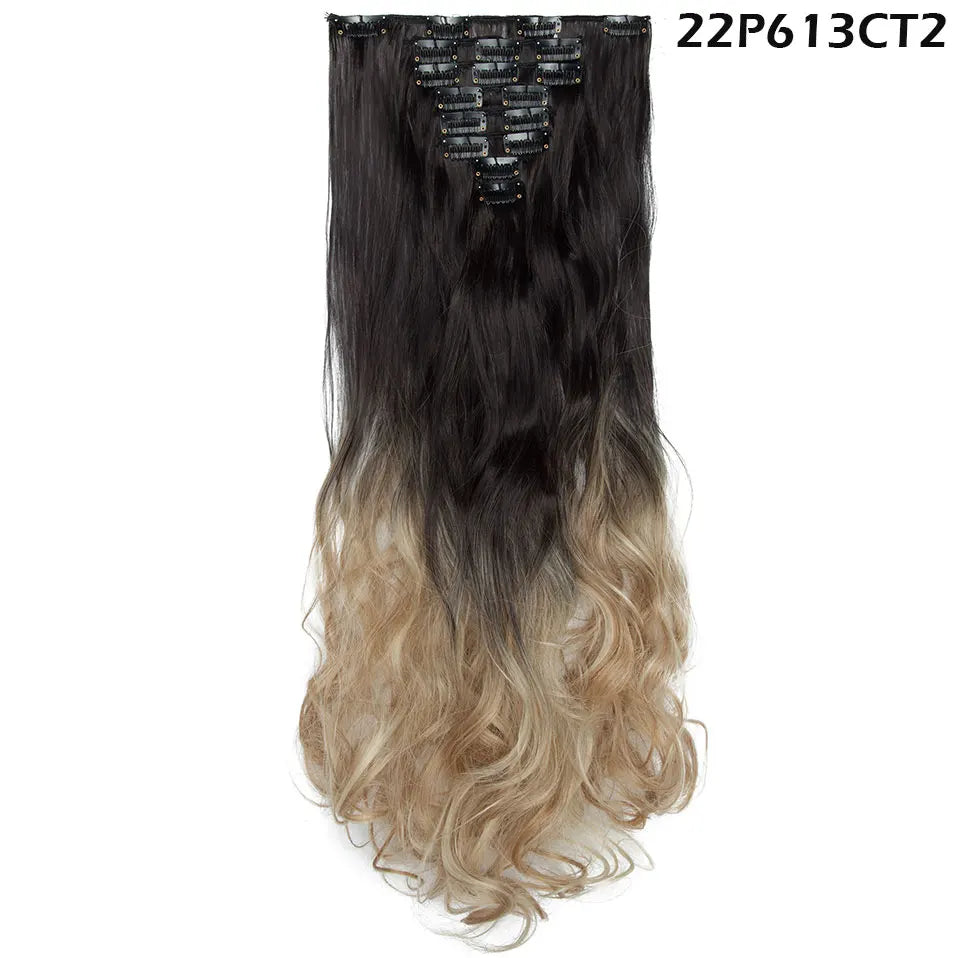 S-noilite Synthetic 8Pcs/SET 24inch Clip In One Piece Hair Extension Long Straight Wavy 53Color Black Blonde Clip Hairpiece