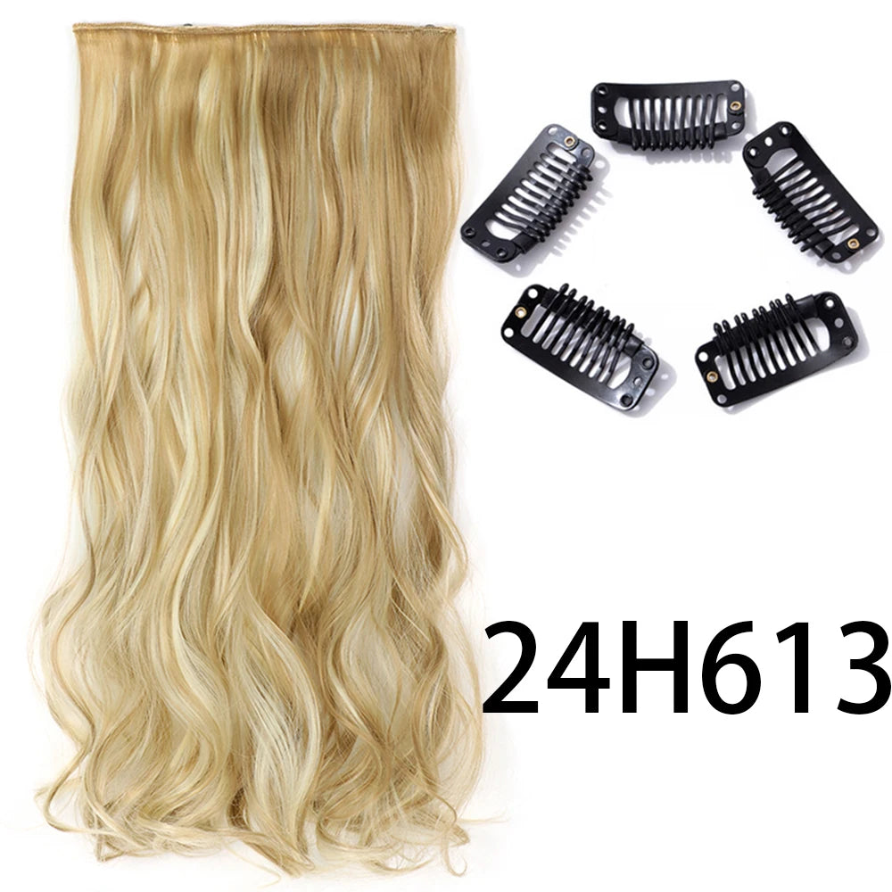 Synthetic Long Straight Clip In One Piece Hair Extension 5 Clips False Blonde Hair Brown Black Heat Resistant Fake Hair