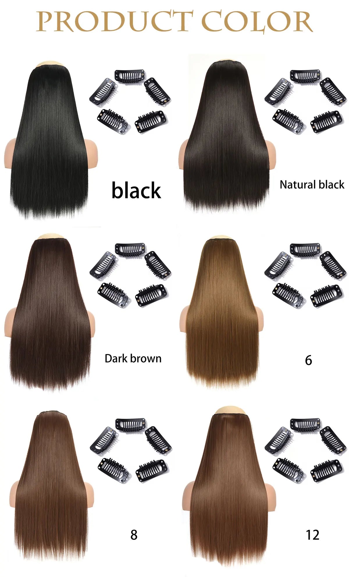 Synthetic Long Straight Clip In One Piece Hair Extension 5 Clips False Blonde Hair Brown Black Heat Resistant Fake Hair