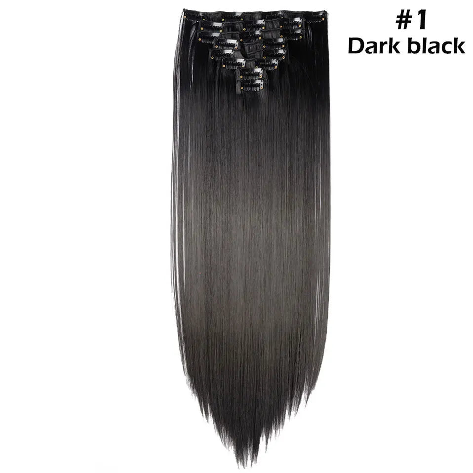 S-noilite Synthetic 8Pcs/SET 24inch Clip In One Piece Hair Extension Long Straight Wavy 53Color Black Blonde Clip Hairpiece