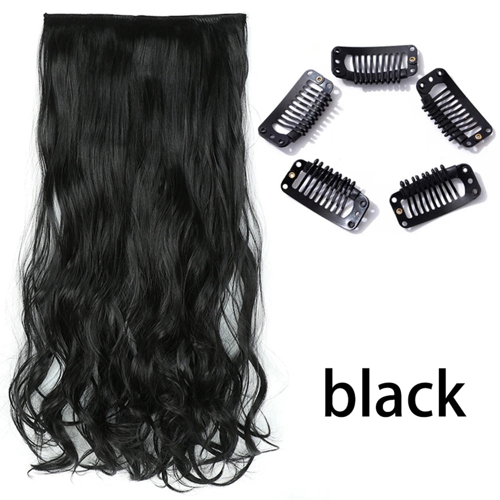 Synthetic Long Straight Clip In One Piece Hair Extension 5 Clips False Blonde Hair Brown Black Heat Resistant Fake Hair