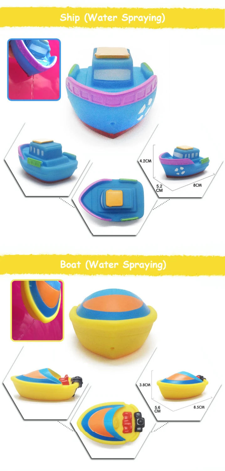 Baby Bath Toy Swimming Water Toys Cartoon Soft Rubber Car Boat Plane Float Squeeze Sound Water Spray Kids Water Play Toys Gifts