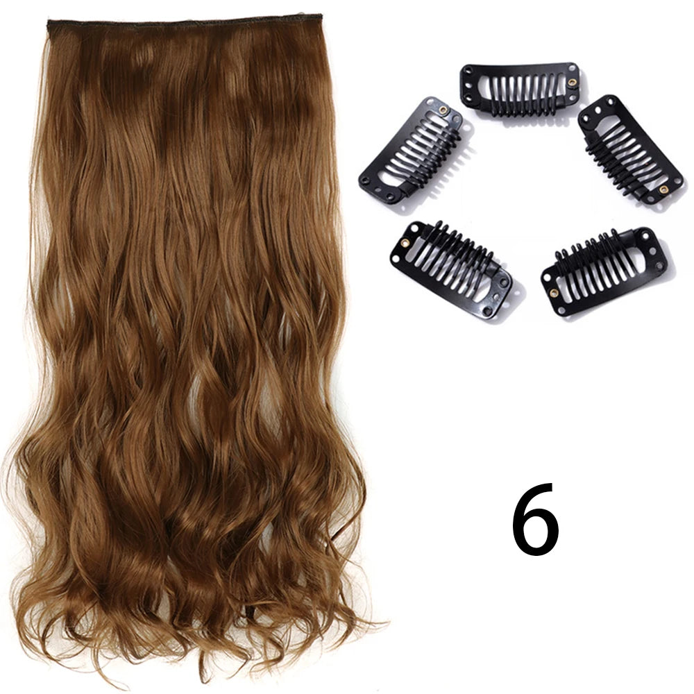 Synthetic Long Straight Clip In One Piece Hair Extension 5 Clips False Blonde Hair Brown Black Heat Resistant Fake Hair