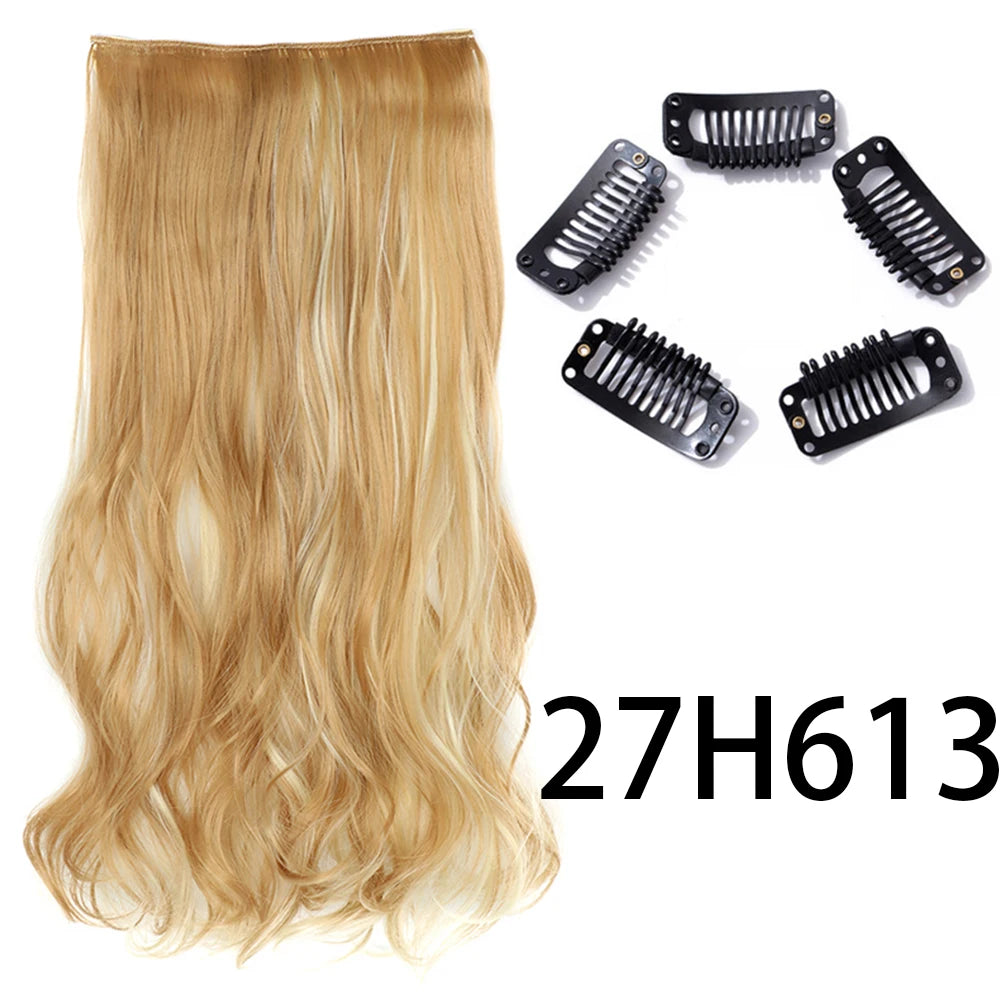 Synthetic Long Straight Clip In One Piece Hair Extension 5 Clips False Blonde Hair Brown Black Heat Resistant Fake Hair