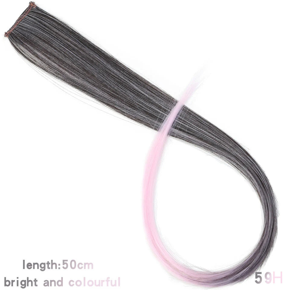 LUPU 22 Inch Synthetic Colored Highlight Hair Extensions Rainbow Long Straight Hairpieces for Women Kids Girls Purple Pink Blue