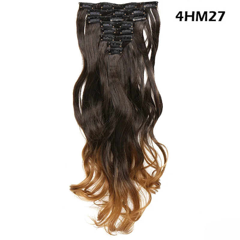 S-noilite Synthetic 8Pcs/SET 24inch Clip In One Piece Hair Extension Long Straight Wavy 53Color Black Blonde Clip Hairpiece